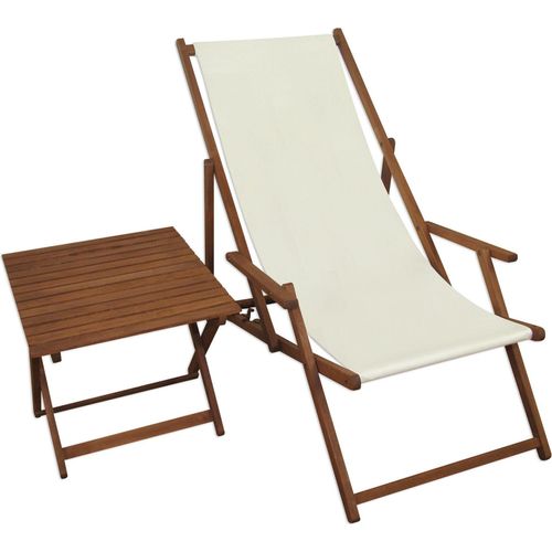 Liegestuhl weiß Gartenliege Tisch Deckchair Holz Sonnenliege Gartenstuhl Massivholzmöbel 10-303 T