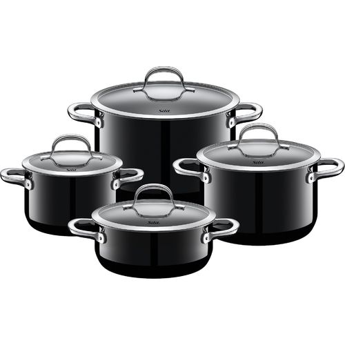 Silit Passion Black Topfset 4-teilig, Töpfe mit Glasdeckel, Silargan Funktionskeramik, Induktionstöpfe, Topf Induktion, schwarz