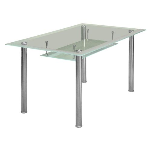 Tisch VENEZIA mit gebürsteten Edelstahlbeinen und Sicherheitsglas-Platten