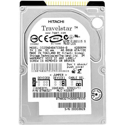 Festplatte Hitachi 40Gb IC25N040ATCS04-0 2Mb Cache 4200Rpm PATA 2,5
