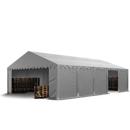 Lagerzelt 5x10 m Industriezelt Unterstand PVC Plane 750 N grau mit Bodenrahmen