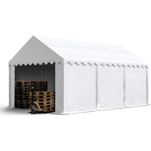 Lagerzelt 4x6 m Industriezelt Unterstand PVC Plane 750 N weiß mit Bodenrahmen