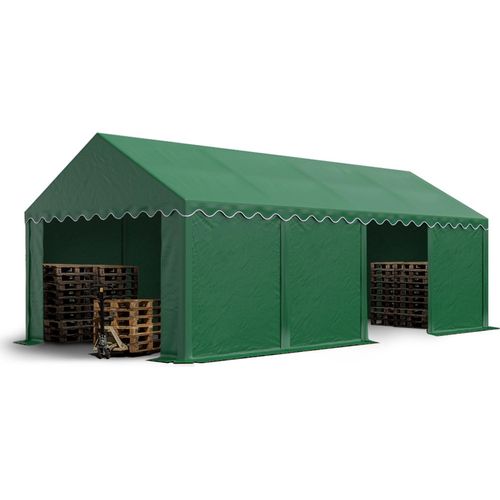 Lagerzelt 4x8 m Industriezelt Unterstand PVC Plane 750 N dunkelgrün mit Bodenrahmen