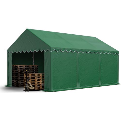 Lagerzelt 4x6 m Industriezelt Unterstand PVC Plane 750 N dunkelgrün mit Bodenrahmen