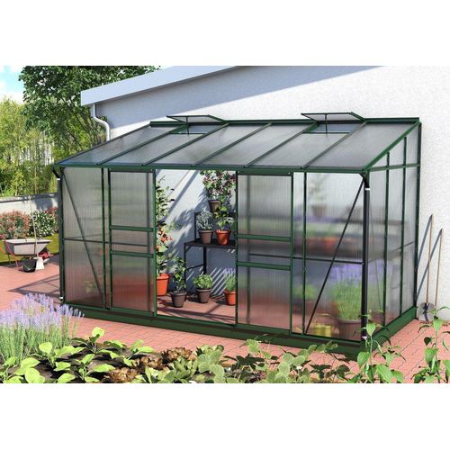 Ida 7800 Alu-Anlehngewächshaus HKP 4 mm grün 7,8 m² incl. 2 Dachfenstern und Stahlfundament