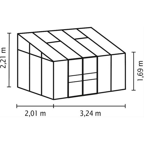 Ida 6500 Alu-Anlehngewächshaus HKP 4 mm grün 6,5 m² incl. Fundament und 2 Dachfenstern