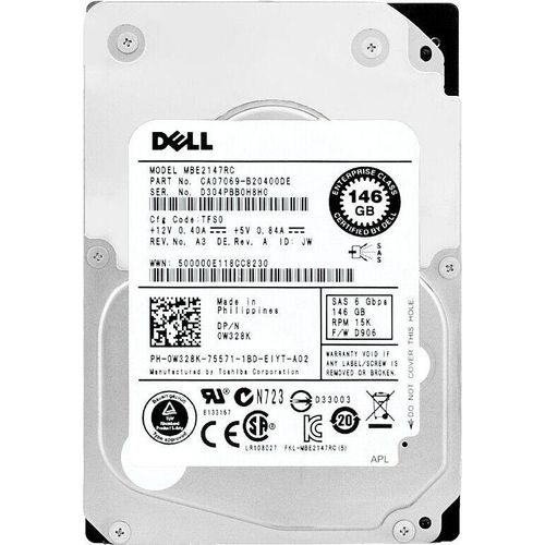 Festplatte Dell 0W328K 146GB 15 000Rpm Sas II 16Mb Cache MBE2147RC 2.5'' Zoll