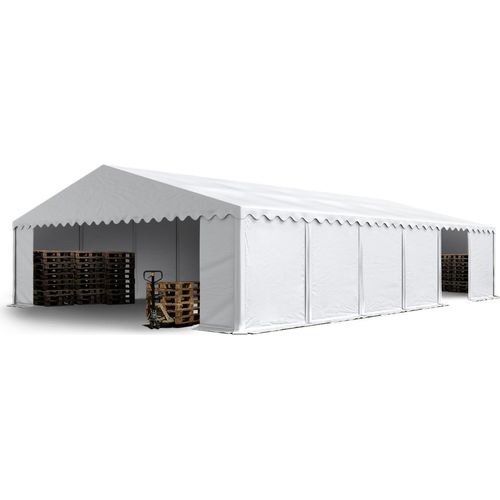Lagerzelt 8x12 m Industriezelt Unterstand PVC Plane 750 N weiß mit Bodenrahmen