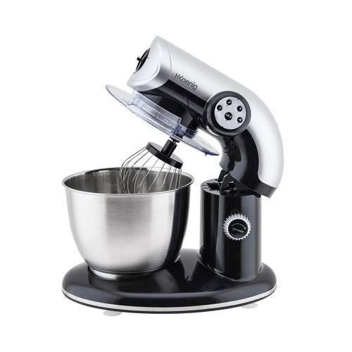 H.Koenig KM80 Professioneller Teigmischer, Leistung 1000 W, Kapazität 5,5 l, 4 Geschwindigkeiten, bis zu 2 kg Teig, Arm mit Liege- und beweglichem Kopf, Edelstahl, 80 dB, schwarze Farbe