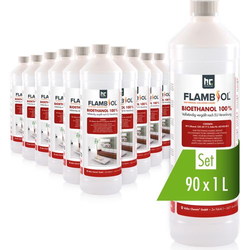 90x 1 L FLAMBIOL® Bioethanol Hochrein 100 % in Flaschen für Edelstahl-Tisch-Kamine