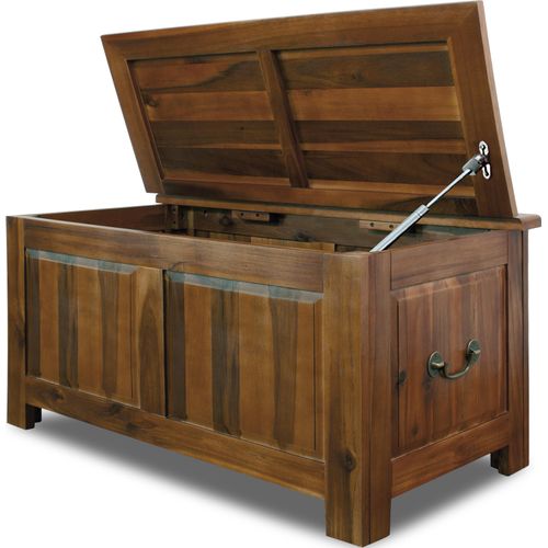 CASARIA® Holztruhe mit Deckel Groß 103L Volumen Sitzbank Stauraum 160kg belastbar Holz Akazie Flur Schatztruhe Truhe Schatzkiste Kolonialstil Braun