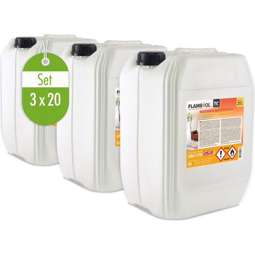 3x 20 L FLAMBIOL® Bioethanol 96,6% Premium für Ethanolkamin in Kanistern