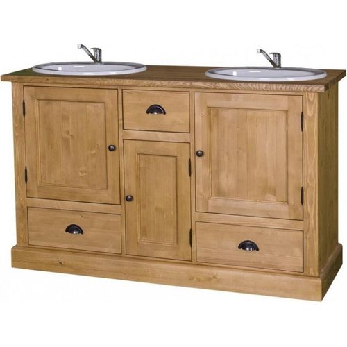 Casa Padrino Landhaus Stil Waschschrank Waschtisch inkl 2 Waschbecken mit vielen Fächern - Bad Schrank Massivholz