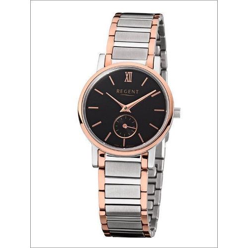 Regent Armbanduhr Quarz-Uhr Analog Damen Ziffernblatt schwarz Edelstahl-Armband silber rosegold Elegant D1URGM1410