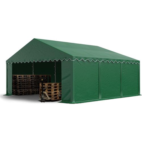 Lagerzelt 5x6 m Industriezelt Unterstand PVC Plane 750 N dunkelgrün mit Bodenrahmen