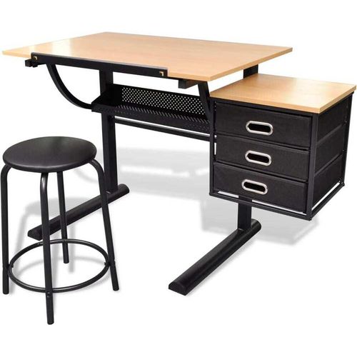 vidaXL Zeichentisch mit neigbarer Tischplatte 3 Schubladen und Hocker
