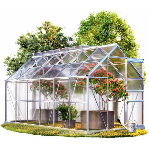 GARDEBRUK® Aluminium Gewächshaus 7,2m² 380x190cm inkl. 4 Dachfenster Treibhaus Garten Frühbeet Pflanzenhaus Aufzucht 11,73m³