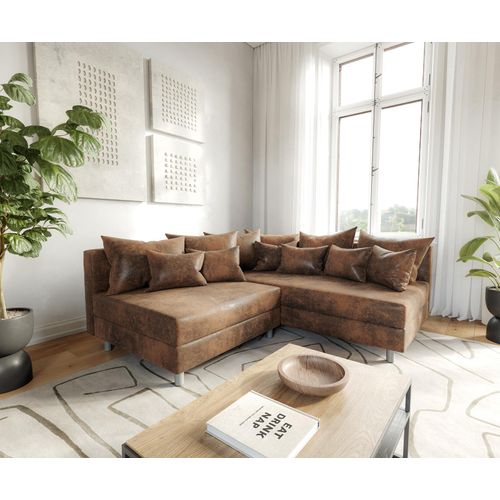 DELIFE Ecksofa Clovis Braun Antik Optik Ottomane Rechts Modulsofa