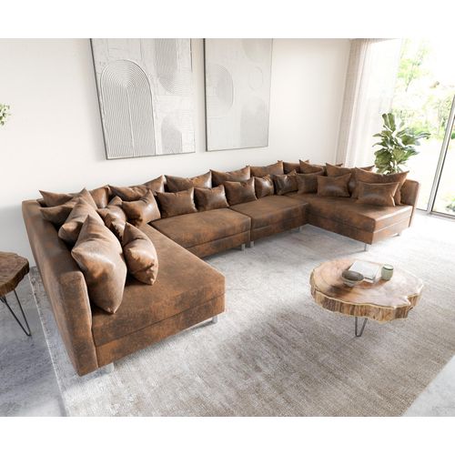 DELIFE Wohnlandschaft Clovis XL Braun Antik Optik Modulsofa