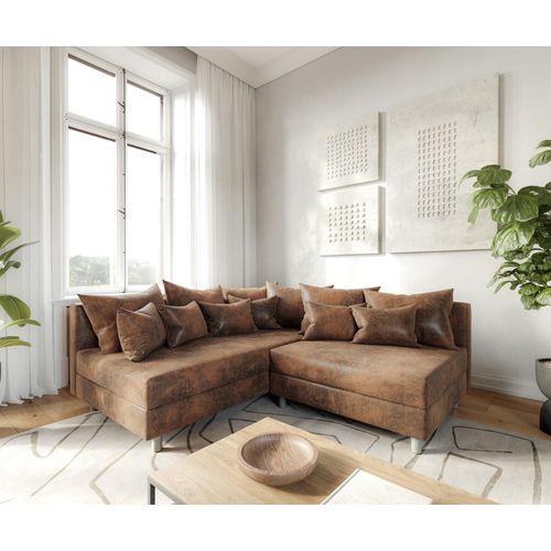 DELIFE Ecksofa Clovis Braun Antik Optik Ottomane Links Modulsofa