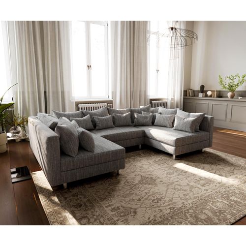 DELIFE Wohnlandschaft Clovis Hellgrau Strukturstoff Modulsofa
