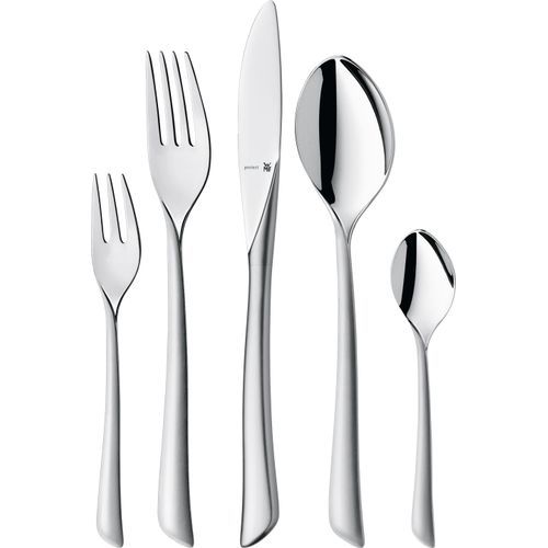 WMF Virginia Besteckset, 12 Personen, 66 teilig, 60 Teile mit Servierbesteck, eingesetzte Messerklinge, Cromargan protect Edelstahl teilmattiert, kratzbeständig, spülmaschinengeeignet