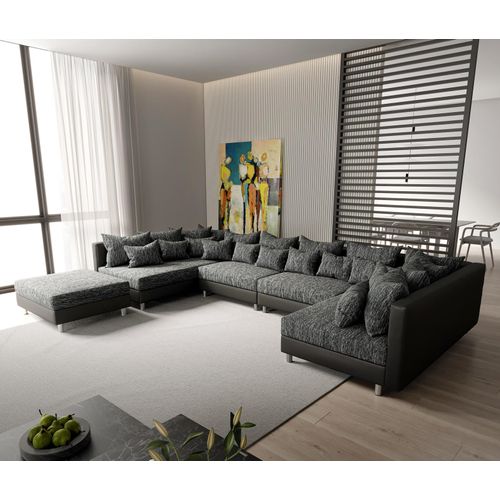 DELIFE Wohnlandschaft Clovis XL Schwarz Modulsofa mit Hocker