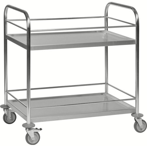 Kongamek Edelstahl- Tischwagen rostfrei mit 2 Böden 825x500mm mit Umrandung und Bremse