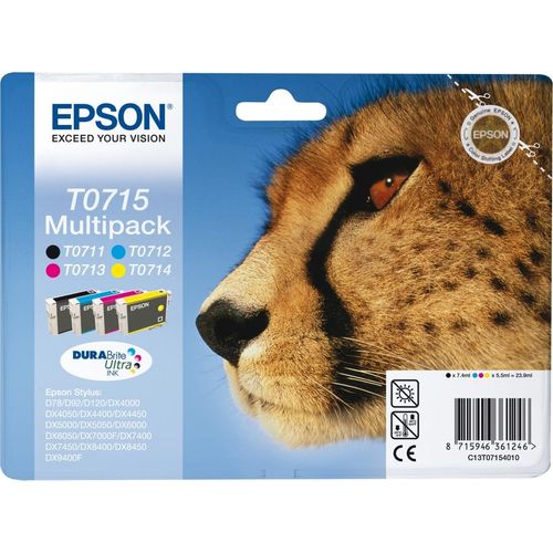 Epson - Inkcartridge EPSON T0715 Schwarz + 3 Farben | Blasen Sie ein 4 -Stück | 8 Stücke