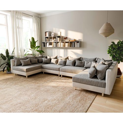 DELIFE Wohnlandschaft Clovis XL Weiss Hellgrau Modulsofa