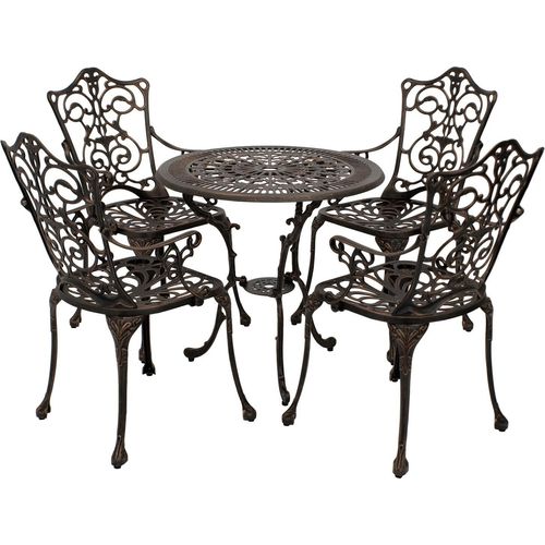 Sitzgruppe Gartenset 5-teilig Jugendstil, Aluguss bronze-antik