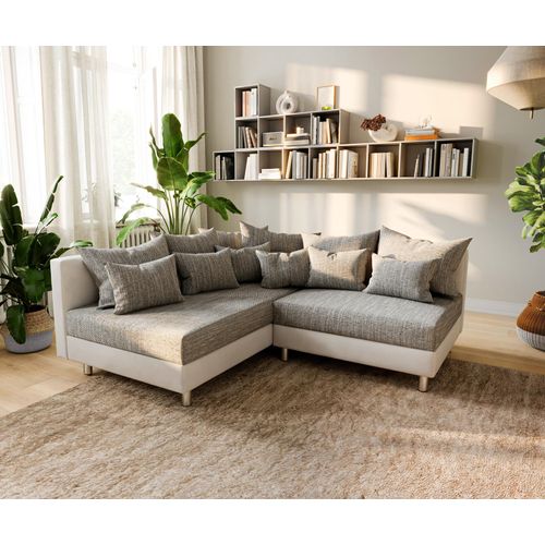 DELIFE Ecksofa Clovis Weiss Hellgrau Ottomane Links Modulsofa
