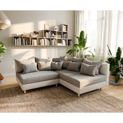 DELIFE Ecksofa Clovis Weiss Hellgrau Modulsofa Ottomane Rechts
