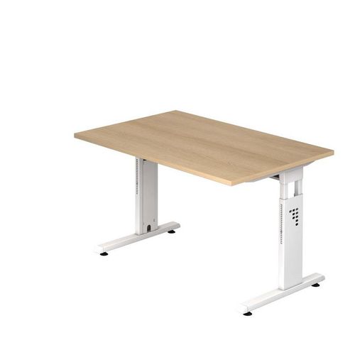 Schreibtisch O-Serie | inkl. Kabelwanne | C-Fuß | höheneinstellbar, Größe Tischplatte:120 x 80 cm, Farbe Tischplatte:Eiche, Farbe Gestell:Weiß