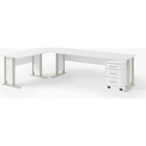 Office Line Winkelschreibtisch 220 x 170 cm mit Rollcontainer Weiß