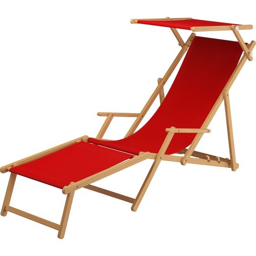 Gartenliege rot Strandliege Relaxliege Fußablage Sonnendach Buche Klappstuhl 10-308 N F S