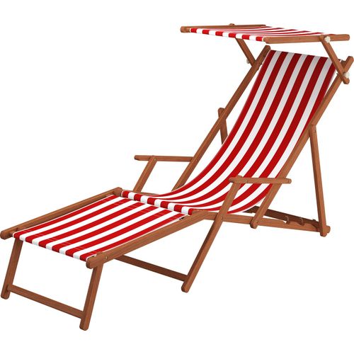 Gartenliege rot-weiß Strandliege Relaxliege Fußablage Sonnendach Buche Klappstuhl 10-314 F S
