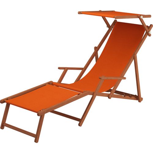 Gartenliege terracotta Strandliege Relaxliege Fußablage Sonnendach Buche Klappstuhl 10-309 F S