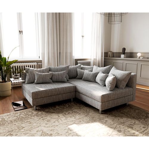 DELIFE Ecksofa Clovis Hellgrau Strukturstoff Ottomane Rechts Modulsofa