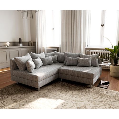 DELIFE Ecksofa Clovis Hellgrau Strukturstoff Ottomane Links Modulsofa
