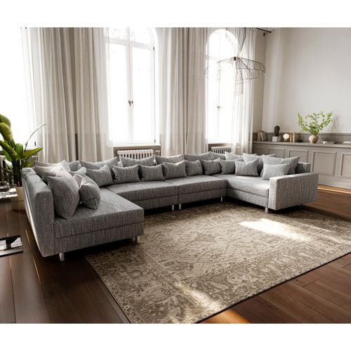 DELIFE Wohnlandschaft Clovis XL Hellgrau Strukturstoff Modulsofa Armlehne