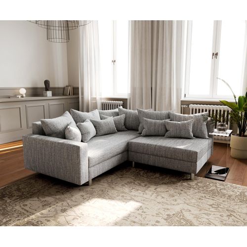 DELIFE Ecksofa Clovis Hellgrau Strukturstoff Armlehne Ottomane Links Modulsofa
