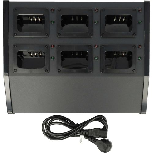 vhbw 6-fach Ladegerät kompatibel mit Kenwood KNB-45, KNB-45Li, KNB-45L Funkgerät-Akkus - Ladestation + Stromkabel, 9 V, 6 A