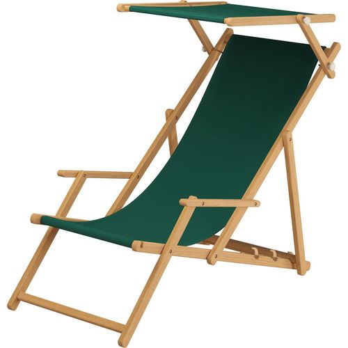 Holz-Liegestuhl, Gartenliege mit viel Zubehör nach Wahl Stofffarbe grün V-10-304NSonnendach