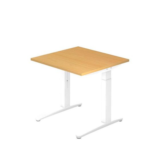 Schreibtisch XB-Serie | inkl. Kabelwanne | C-Fuß | höheneinstellbar, Größe Tischplatte:80 x 80 cm, Farbe Tischplatte:Buche, Farbe Gestell:Weiß