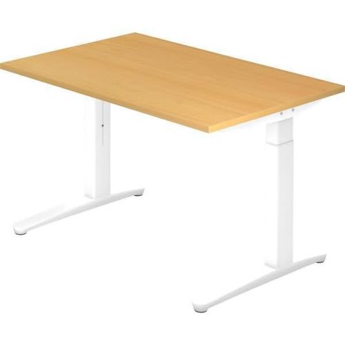 Schreibtisch XB-Serie | inkl. Kabelwanne | C-Fuß | höheneinstellbar, Größe Tischplatte:120 x 80 cm, Farbe Tischplatte:Buche, Farbe Gestell:Weiß