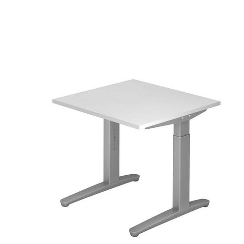 Schreibtisch XB-Serie | inkl. Kabelwanne | C-Fuß | höheneinstellbar, Größe Tischplatte:80 x 80 cm, Farbe Tischplatte:Weiß, Farbe Gestell:Silber