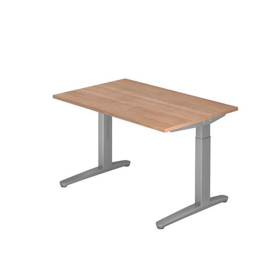 Schreibtisch XB-Serie | inkl. Kabelwanne | C-Fuß | höheneinstellbar, Größe Tischplatte:120 x 80 cm, Farbe Tischplatte:Nussbaum, Farbe Gestell:Silber