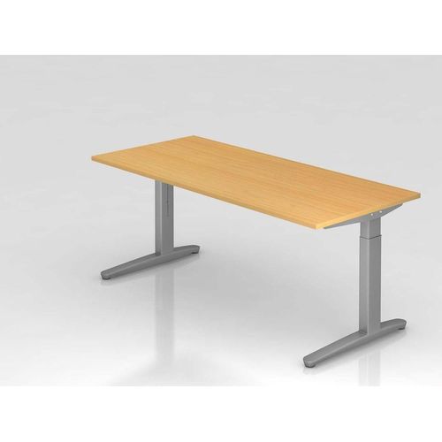 Schreibtisch XB-Serie | inkl. Kabelwanne | C-Fuß | höheneinstellbar, Größe Tischplatte:180 x 80 cm, Farbe Tischplatte:Buche, Farbe Gestell:Silber
