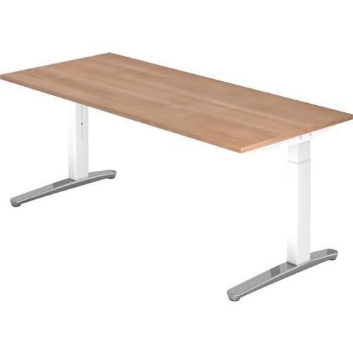 Schreibtisch XB-Serie | inkl. Kabelwanne | C-Fuß | höheneinstellbar, Größe Tischplatte:180 x 80 cm, Farbe Tischplatte:Nussbaum, Farbe Gestell:Weiß / Alu poliert